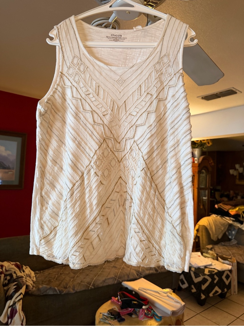 Chico's Cream Textured V‑Neck Sleeveless Tank- great for under jacket